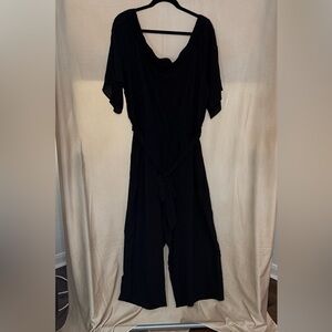 City Chic Black Draped Jumpsuit with Pockets